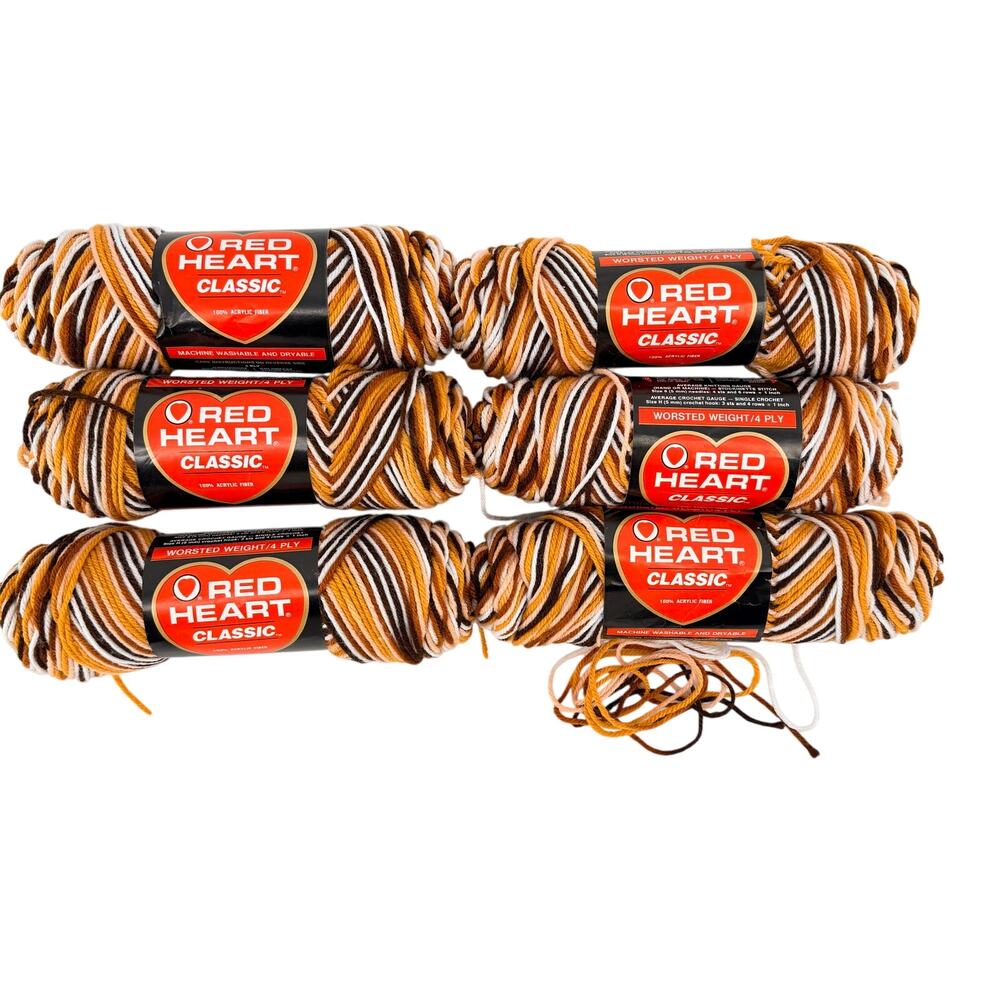 Red Heart Classic Yarn 987 Browns Worsted 3 oz Lot 5 Plus Partial Vintage